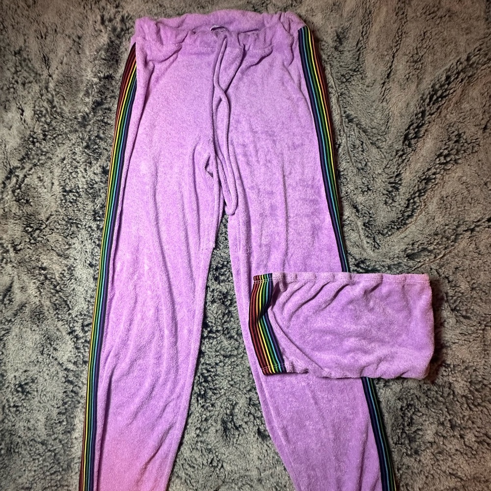 Purple Joggers with Rainbow Stripe